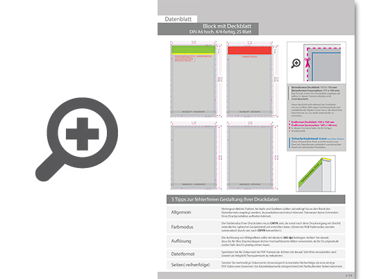 Product Bild block_mit_leimbindung_und_deckblatt__din_a6__25_blatt__4_4_farbig_beidseitig_bedruckt